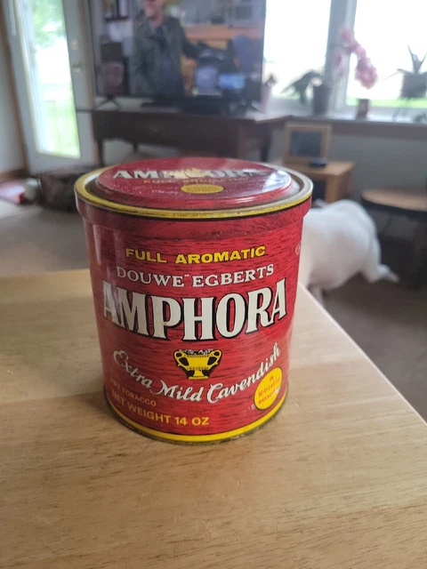 Vtg Douwe Egberts Amphora Pipe Tobacco Red Tin Great for Tobacco Storage. 14oz.