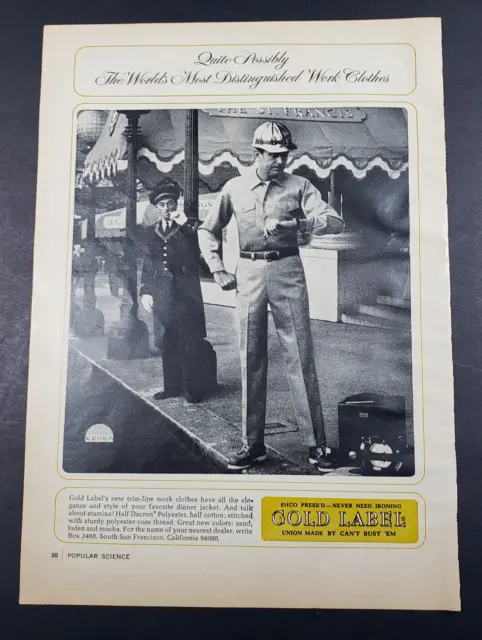 1969 Gold Label Work Clothes Construction Worker Checking Time On Watch Print Ad