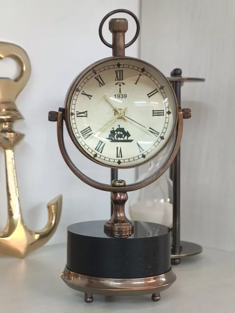 Antique Brass Desk Clock Mechanical Vintage Marble Table Top Decorative Gift