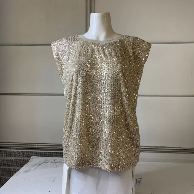 ENDLESS ROSE Sleeveless Sequin Top Women's Size XL Ivory