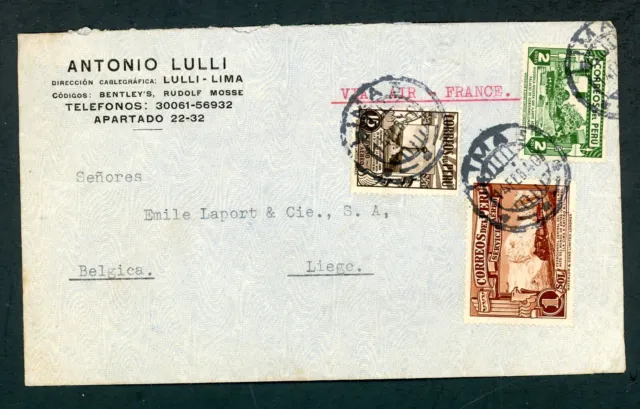 Peru Lima 2/14/40 Air France Cover To Liege, Belgium