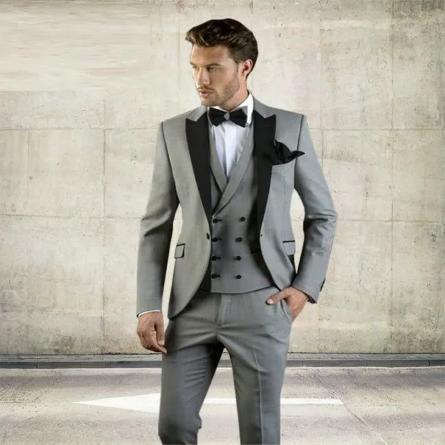 Dark Gray Men Suits Slim Fit Groom Tuxedos Formal Wedding Party Prom Suit  Custom