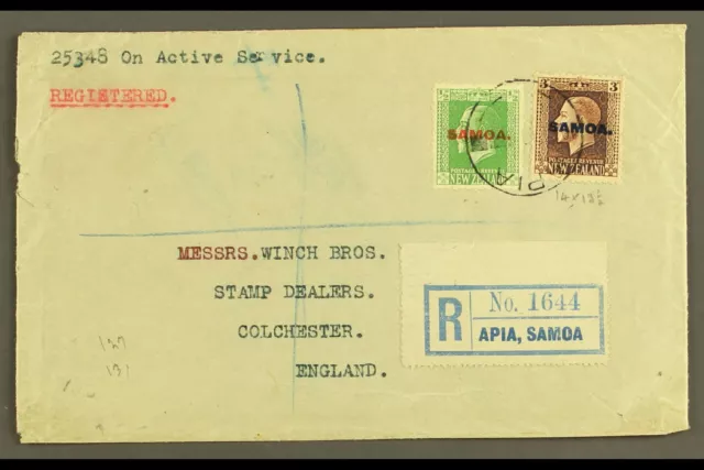 Samoa 1919 Registered and Censored Envelope to England Bearing Kgv ½d