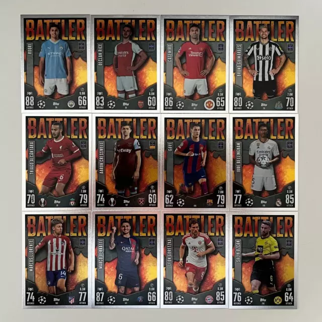 Topps Match Attax Champions League 2023/2024 - Alle 12 Battler Karten Komplett