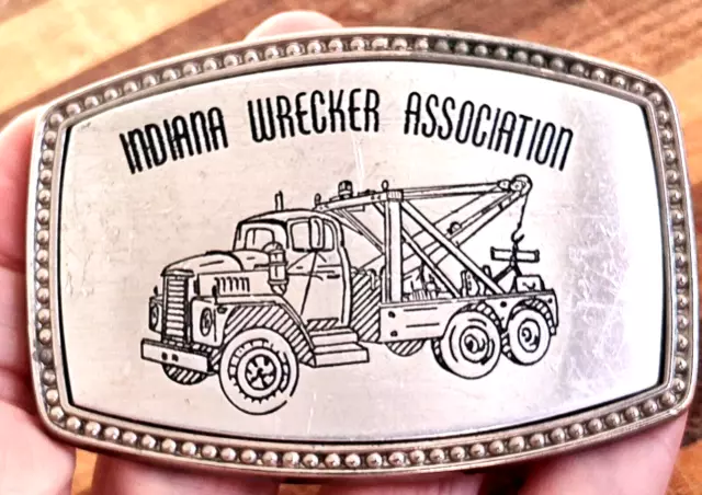 Indiana Wrecker Association Tow Truck Service Silver-tone Belt Buckle VTG