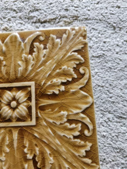 Brown Glazed Square Tile Leaf Flower Sherwinn Cotton Raised Top Design 2