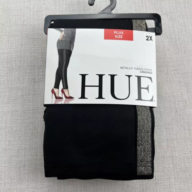 HUE Womens Metallic Tuxedo Ponte Leggings Plus Size 2X Black New
