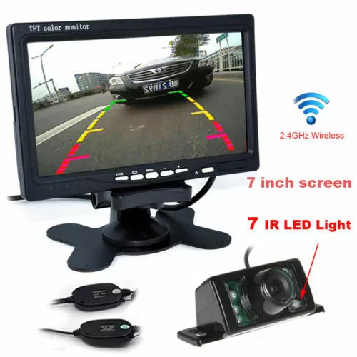 7" TFT LCD Monitor + Wireless Car Rear View System night Backup Camera CCD