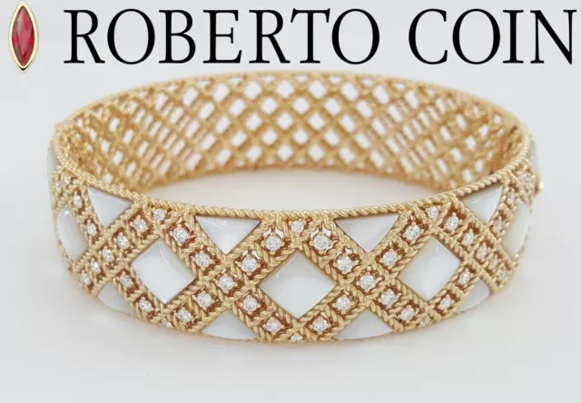 Roberto Coin Palazzo Ducale MoP 1.24 ct Diamond 18K Rose Gold Bangle Rtl $16,100