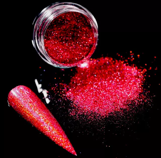 #22 RED Holo Mermaid Effect Nail Art Glitter Powder Holographic Mirror Cherry