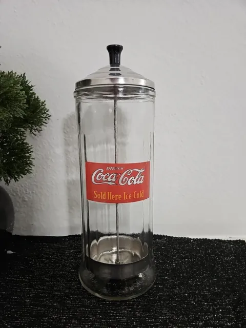 Antique Diner Coca Cola Straw Dispenser, Glass 11 1/2 X 4, Glass Made In Canada
