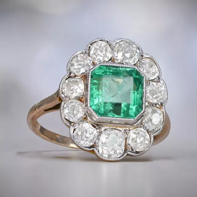 Art Deco Asscher Cut Emerald Lab Created Diamond Wedding Yellow Gold Filled Ring