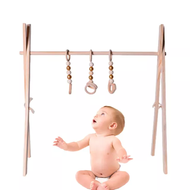 Baby Play Gym Wooden Baby Gym Simple With 3 Toys Foldable Play Gym Wood Baby Gym