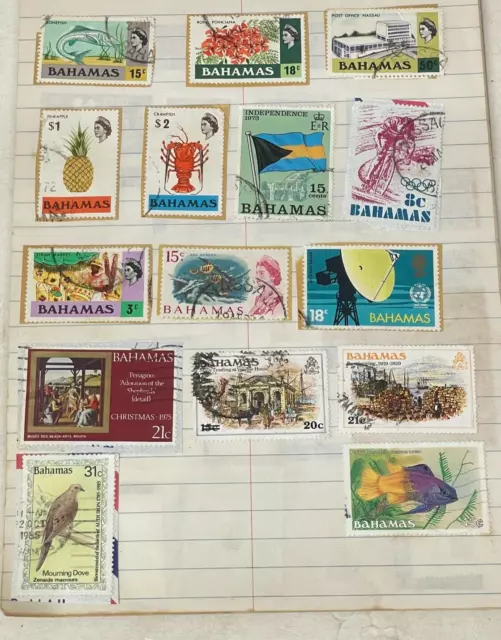 Banamas Stamp lot of 15 Stamps used On Paper.