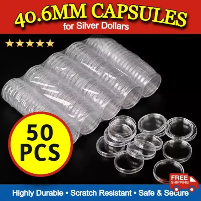 SALE 50 Direct Fit 40.6mm Airtight Capsules for American Silver Eagle 1oz Coin