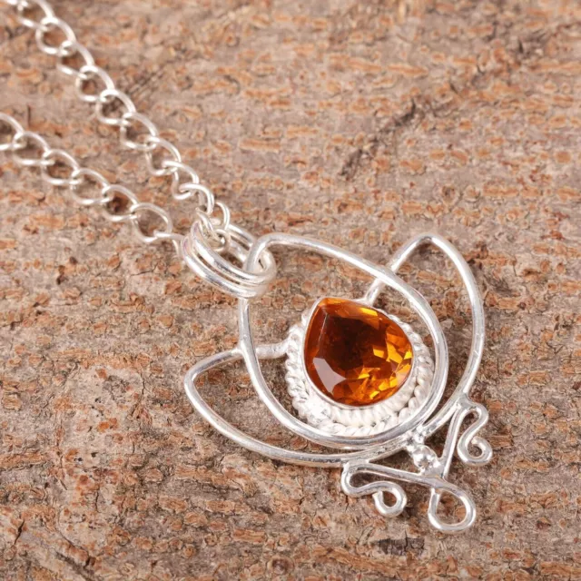 Bijoux en pierres précieuses Citrine naturelle, pendentif plaqué argent...