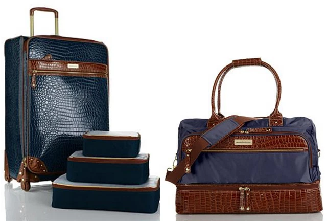 Samantha Brown Luggage Croco Embossed Jet Set Travel Collection 28" Navy