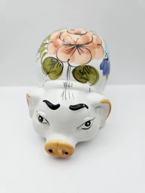 Piggy Bank céramique peinte à la main design floral banque à pièces en forme de cochon fabriquée en Italie 2