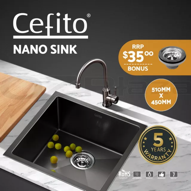 Cefito Kitchen Sink Basin Stainless Steel Under/Top/Flush Mount Bowl 510X450MM