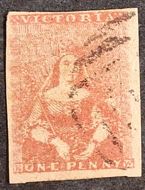 1854 Victoria Australia 1d Dull rose red Imperf Half Length stamp C&F print used