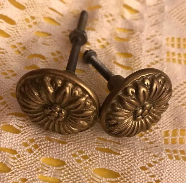 Pair Of Antique Solid Brass Drawer Pulls Knobs Arts And Crafts Round French