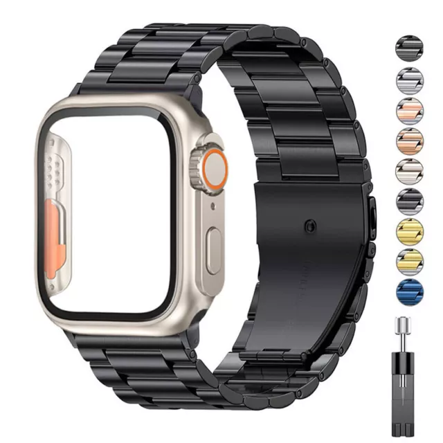 Edelstahl Armband Mit Schutzhülle Für Apple Watch 9 8 7 44/45mm Wechsel zu Ultra