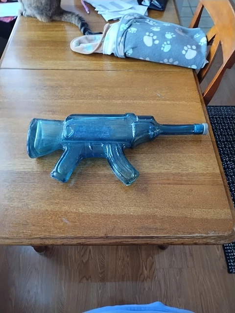 AGAVE MEXICO TEQUILA Bottle-Machine Gun/Ak-47 Light Blue Glass Bottle