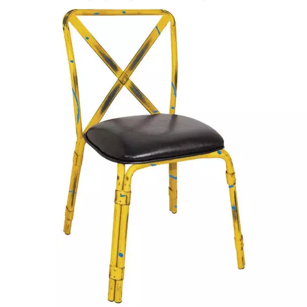 Bolero Antique Yellow Steel Chairs with Black PU Seat (Pack of 4) PAS-GM647