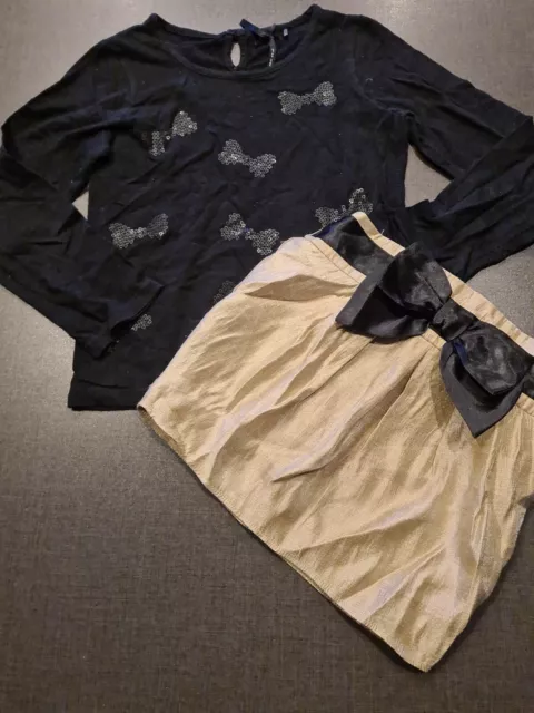 Paillettes festa estiva per ragazze 4-5 anni fiocco top oro set outfit gonna pacchetto Next d