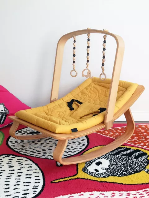 Mustard Wooden Baby Rocker with Gym - Charlie Crane Style - FREE SHIP-US-EU-UK