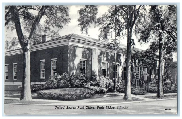 c1940's United States Post Office Exterior Park Ridge Illinois IL Trees Postcard