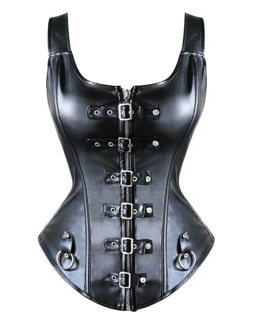 CORSET BUSTIER NOIR En Cuir Simili Avec Bretelles Lingerie Sexy