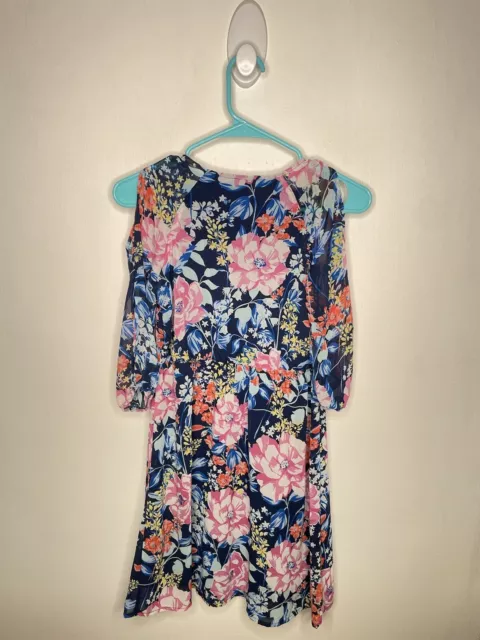 Monteau Floral Dress Girls Size Large 12 Blue 3/4 Split Sleeve Lined Ruffle