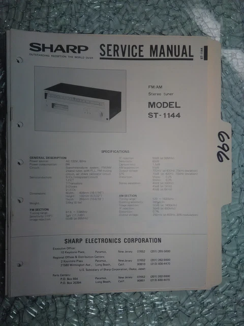 SHARP ST-1144 SERVICEHANDBUCH Original Reparaturbuch Stereo Tuner Radio ...