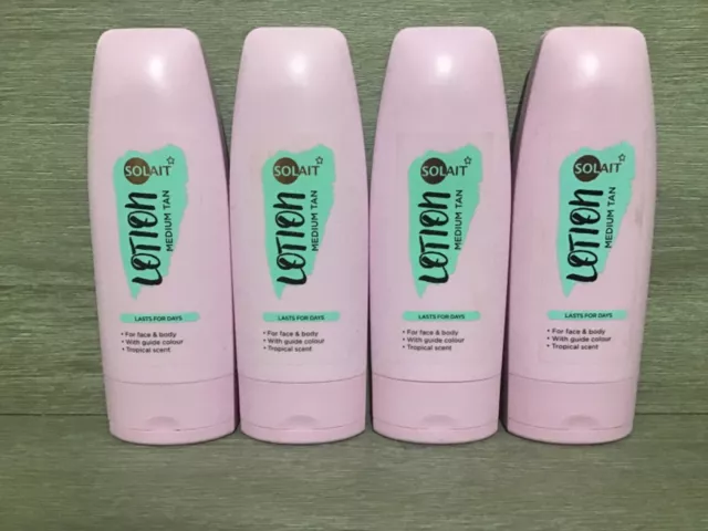 SUPERDRUG SOLAIT MEDIUM TAN LOTION 4 X 200ml TROPICAL SCENT FOR FACE & BODY