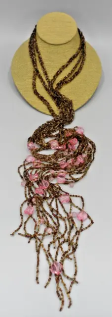 Art Deco Seed Bead Lariat Necklace Sautoir Tassel Station 61" Long Flapper Vtg