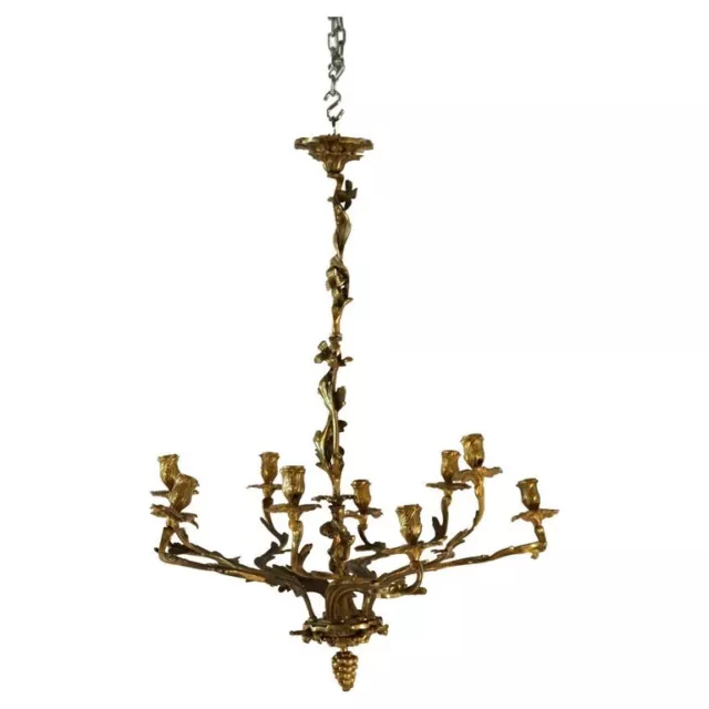 Antique French Louis XIV Gilt Bronze Figural Cherub Candelabra Chandelier c1880