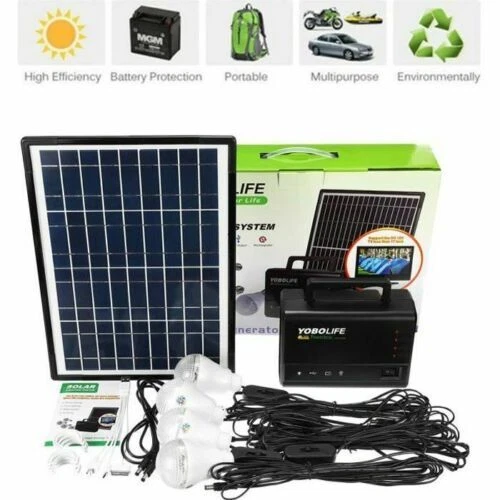 Kit Panneau Solaire Générateur 10W 18V+ 4 Ampoule 2USB Chargeur énergie Camping