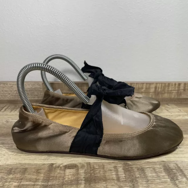 Lanvin Luxury Ribbon Ballet Slip On Ballerinas Shoes Gold Women's 5 FR 37 EUC