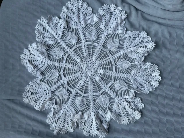 Gorgeous French Antique Handmade Crochet Lace Doily - Cotton 16"