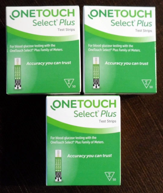 3 x CAJAS ONETOUCH SELECT PLUS TOTAL 150 TIRAS REACTIVAS DE AZÚCAR GLUCOSA EN SANGREcm1
