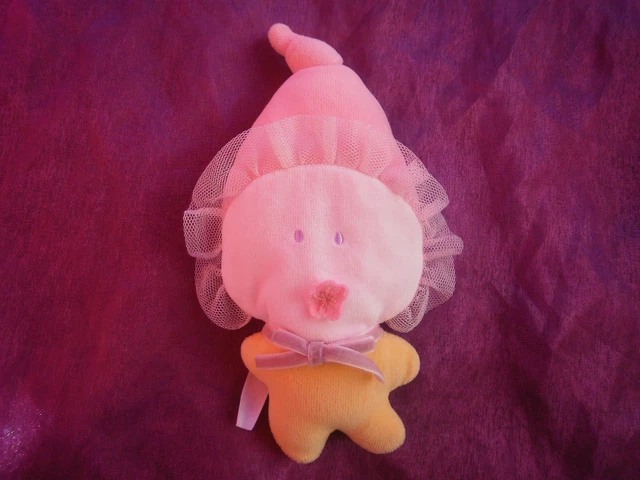 Doudou Hochet Poupee Fee Lutin Corolle Rose Orange Jaune