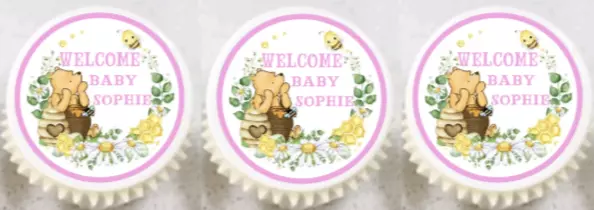 24 x Edible Plain Winnie Pooh Baby Shower Christening Cupcake Cake