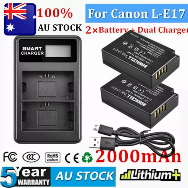 2×LP-E17 Battery +Dual Charger for Canon EOS 200D Mark I II 750D 760D Rebel Kiss