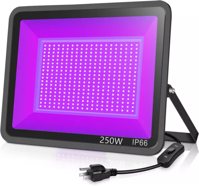 250W LED Black Lights, Flood Light with Plug, IP66 Waterproof for Dance Party,