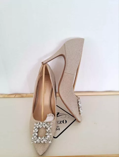 Zapatos de tacón, con adorno de imitación de diamante, nuevo de paquete