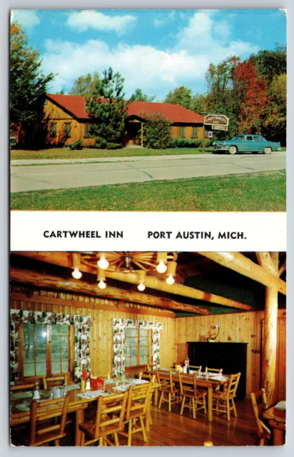 Port Austin Michigan~Cartwheel Inn & Interior~Dining Room~1956 Postcard