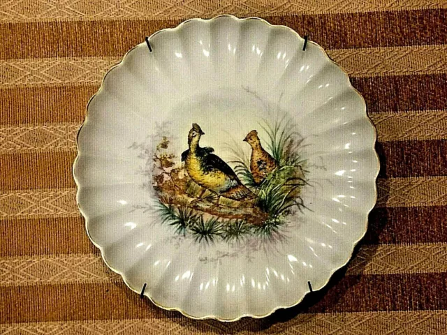 Beautiful Antique H/ Painted Birds Lite Blue Plaque Plate Marked Veritas Vincit