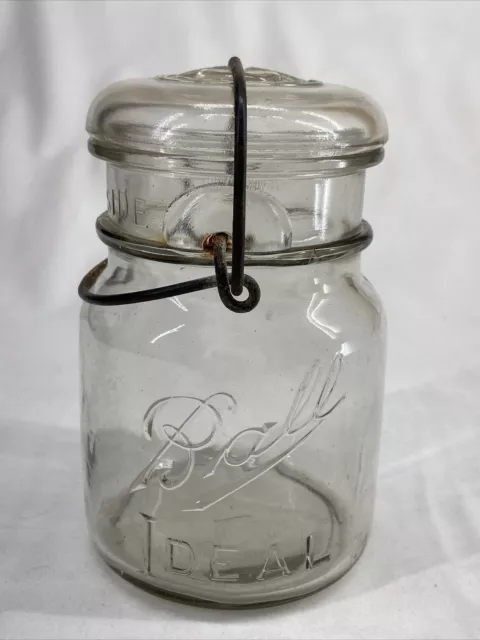 Ball IDEAL Bail Wire Clear Smoky Quart Glass Canning Jar With Lid Vintage
