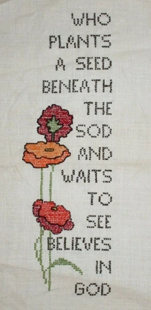 Amapolas y poemas rojos bordados a mano completados acabados sin enmarcar